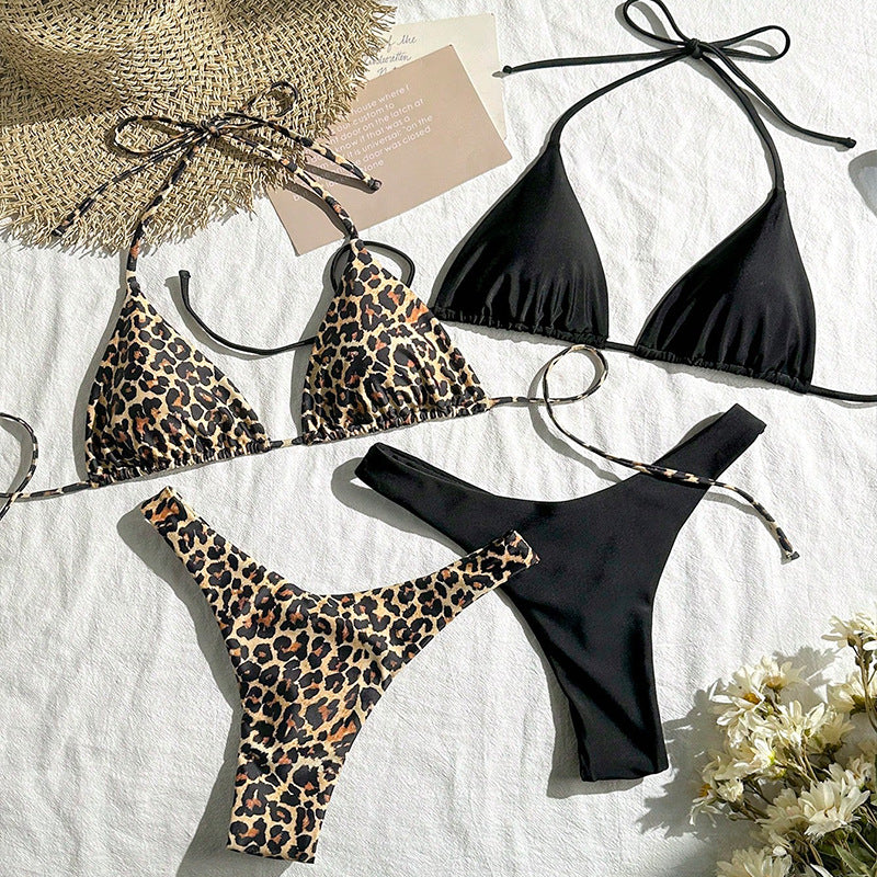 Damen Triangel-Bikini Set mit Leo-Muster und elegantem Schnitt Drune
