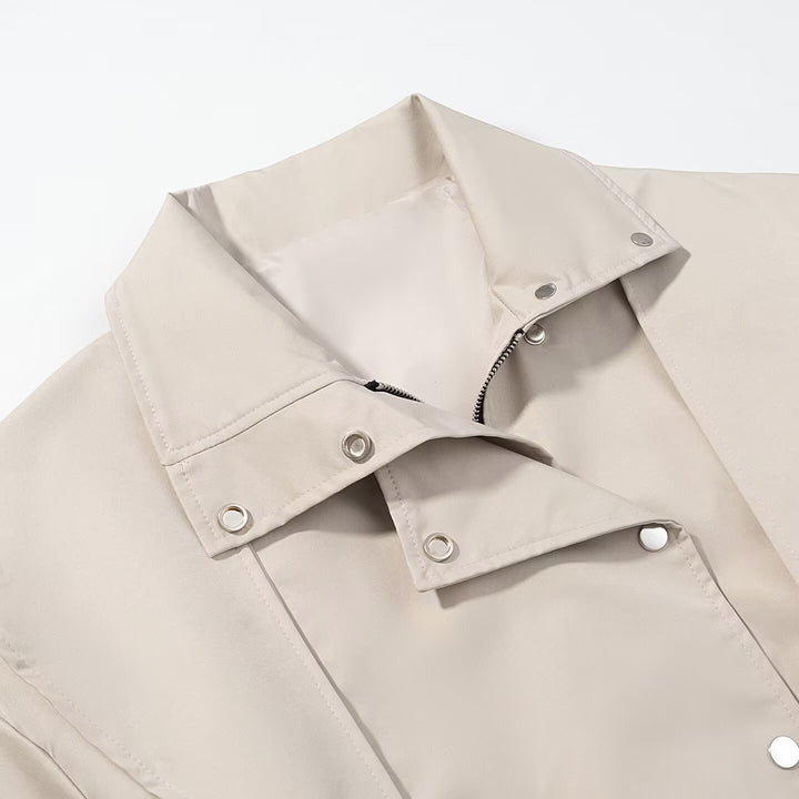 Damen modische Trenchcoatjacke mit hochgeschlossenem Kragen und praktischen Taschen Drune
