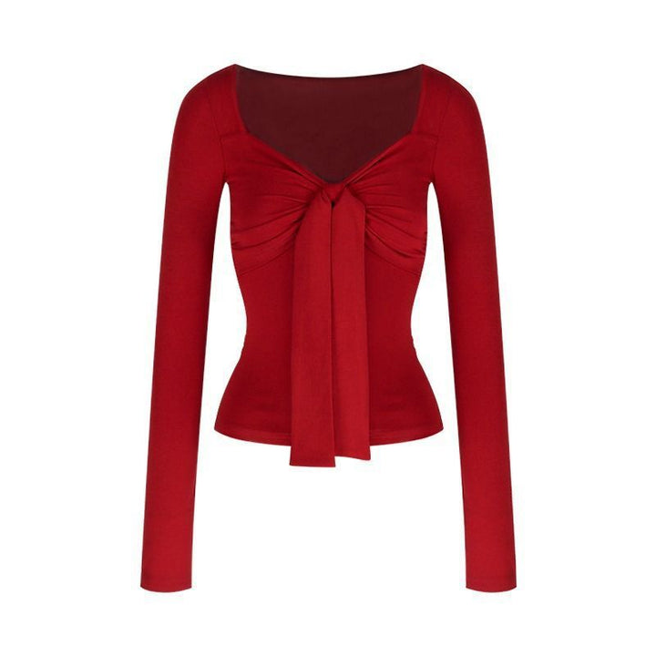 Damen Elegantes Langarmtop mit knotenförmiger Detail Drune