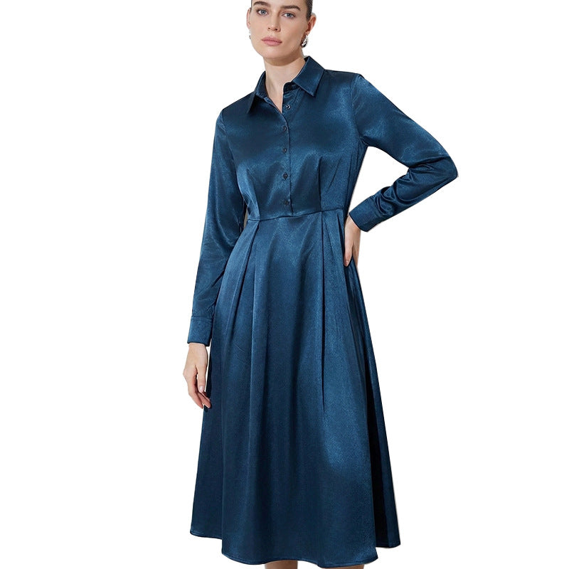 Damen Midi Hemdblusenkleid mit seidigem Glanz Drune