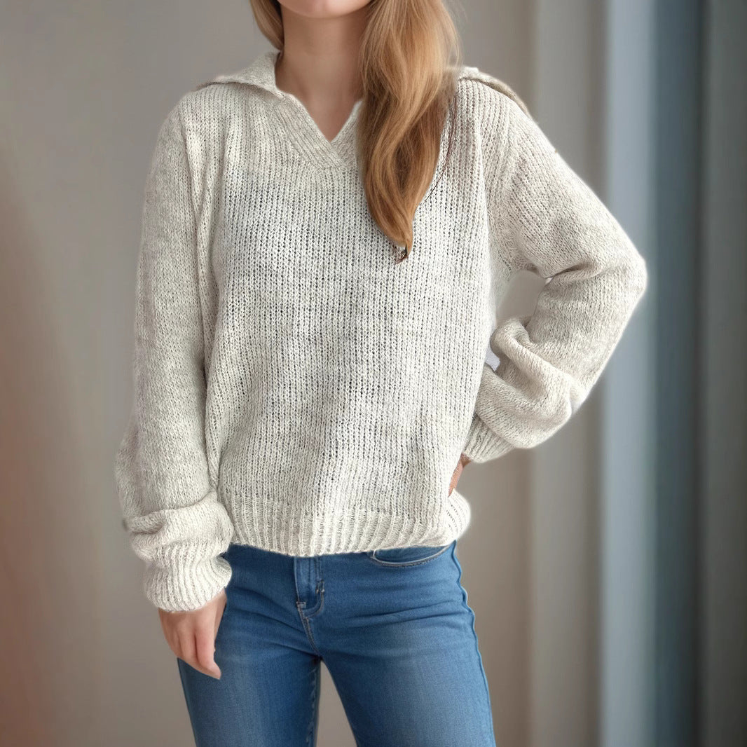 Damen lässiger Pullover mit voluminösen Ärmeln und modernem Strukturstrick Drune