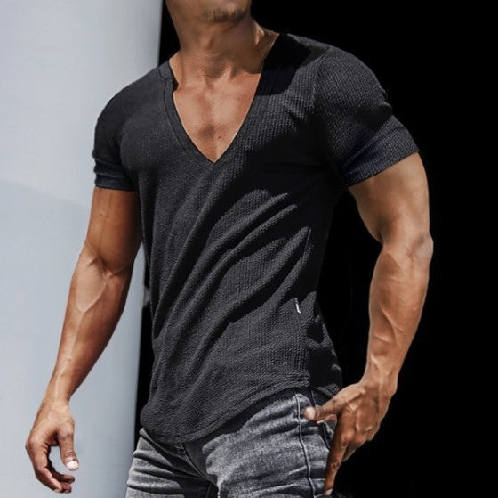 Herren V-Ausschnitt T-Shirt mit strukturierter Oberfläche Drune