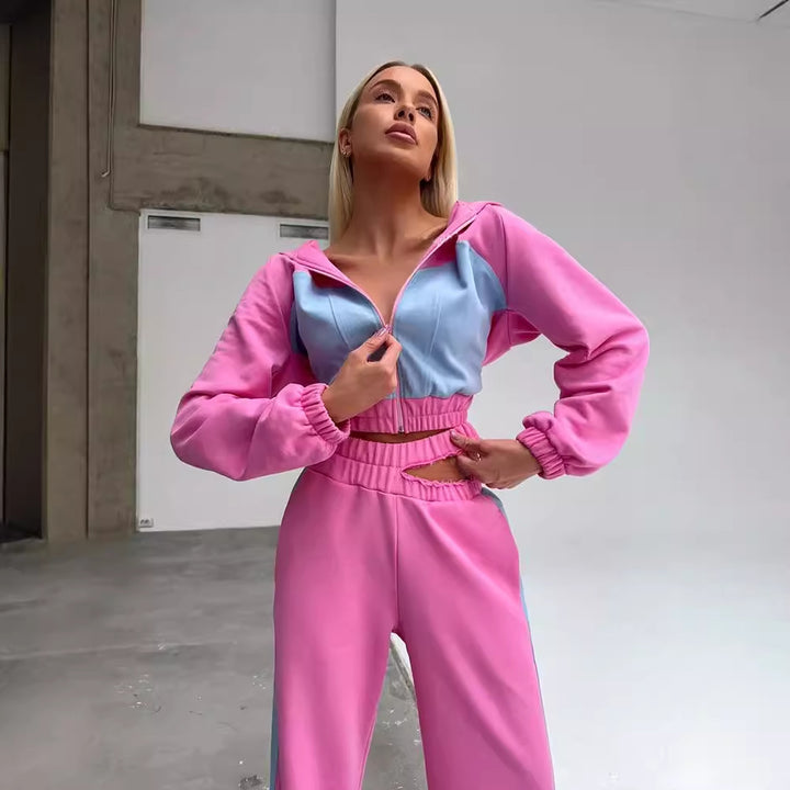 Damen modisches Sportanzug-Set mit cropped Hoodie und weitem Hosen Drune