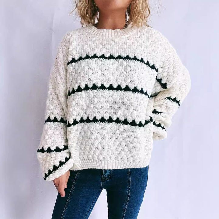Damen Grob gestrickter Pullover mit modernem Muster und lässigem Schnitt Drune