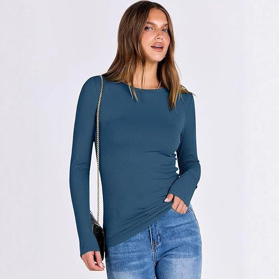 Damen Langarmshirt mit strukturiertem Rippdesign und dezentem Rundhalsausschnitt Drune