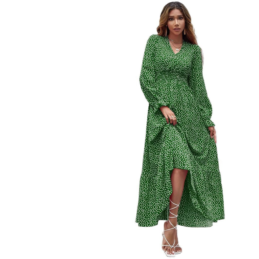 Damen Midikleid mit floralen Punkten und schwingendem Rock Drune