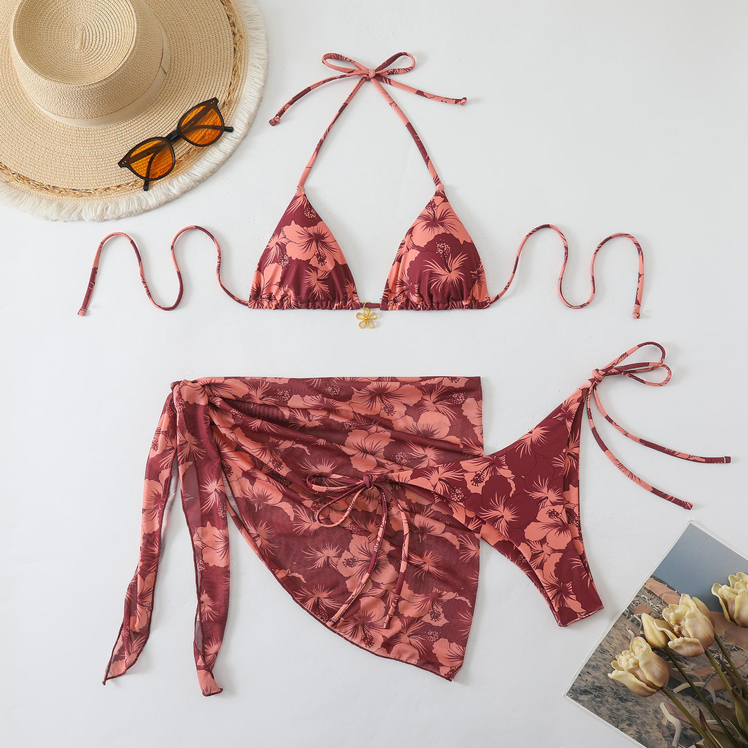 Damen Bikini-Set mit floralem Design und raffiniertem Wickelrock Drune