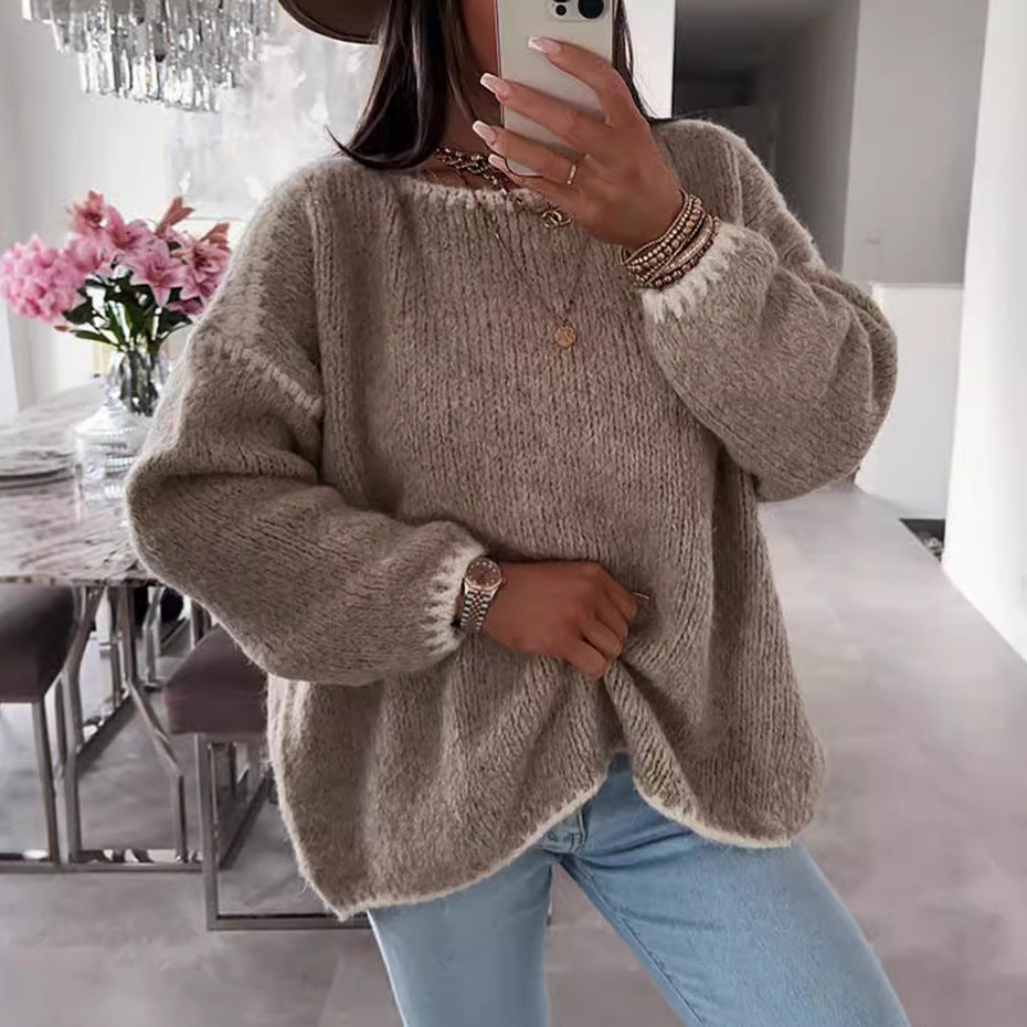 Damen lässiger Oversized Strickpullover mit kontrastierenden Akzenten Drune