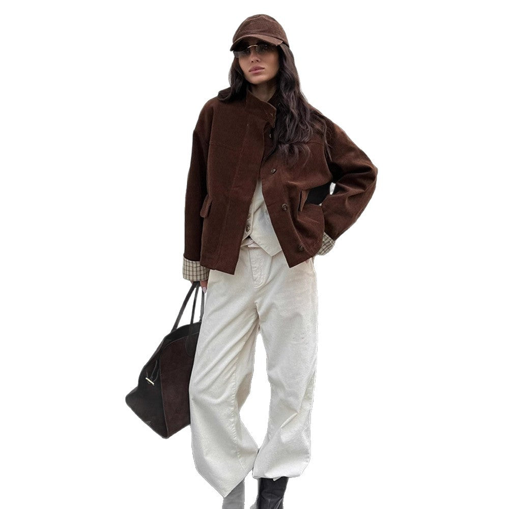 Damen lässige Cordjacke mit einzigartigem Schnitt und modischen Details Drune