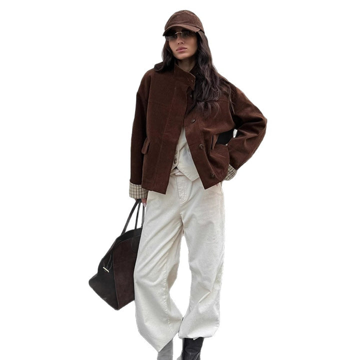 Damen lässige Cordjacke mit einzigartigem Schnitt und modischen Details Drune