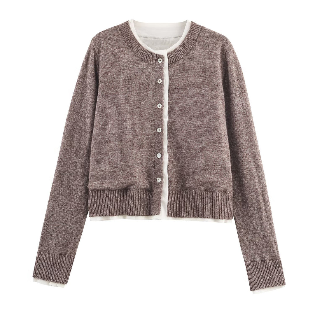 Damen modische Strickjacke mit Knopfleiste und Rundhalsausschnitt Drune