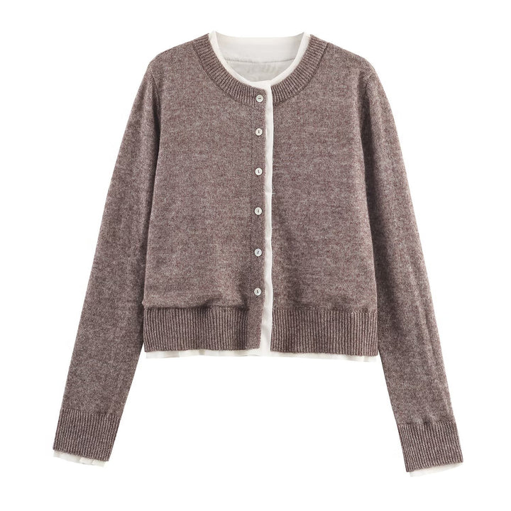Damen modische Strickjacke mit Knopfleiste und Rundhalsausschnitt Drune