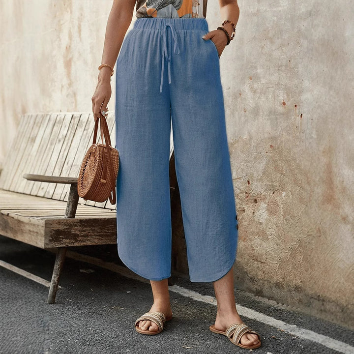 Damen luftige Leinenhose mit elastischem Bund und praktischen Taschen Drune