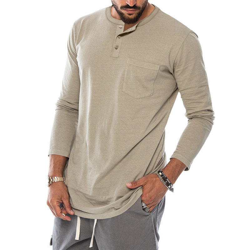 Herren Langarm-Henley-Shirt mit modischem Knopfverschluss und praktischer Brusttasche Drune