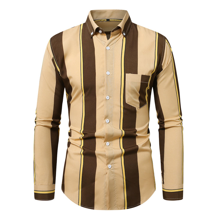 Herren nan tailliertes Langarmhemd mit vertikalem Streifenmuster und Button-Down-Kragen Drune