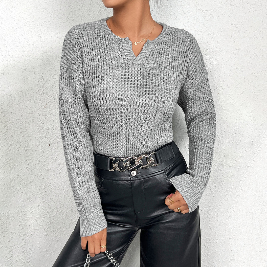 Damen Strickoberteil mit Henley-Ausschnitt und strukturiertem Muster Drune