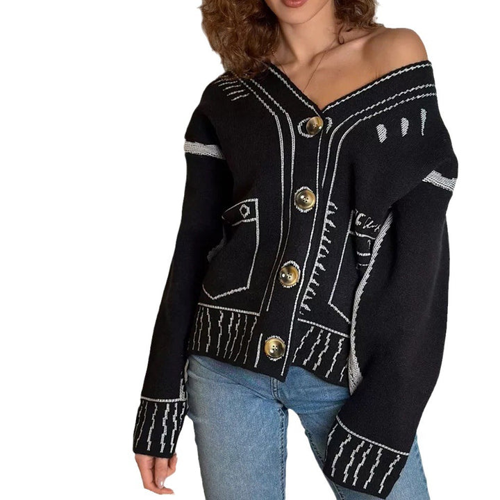 Damen modische Strickjacke mit asymmetrischem Design und dekorativen Knöpfen Drune
