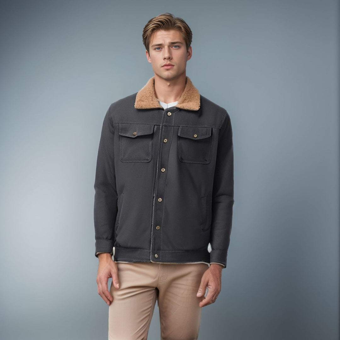 Herren lässige Jacke mit Kunstfellkragen und praktischen Taschen Drune