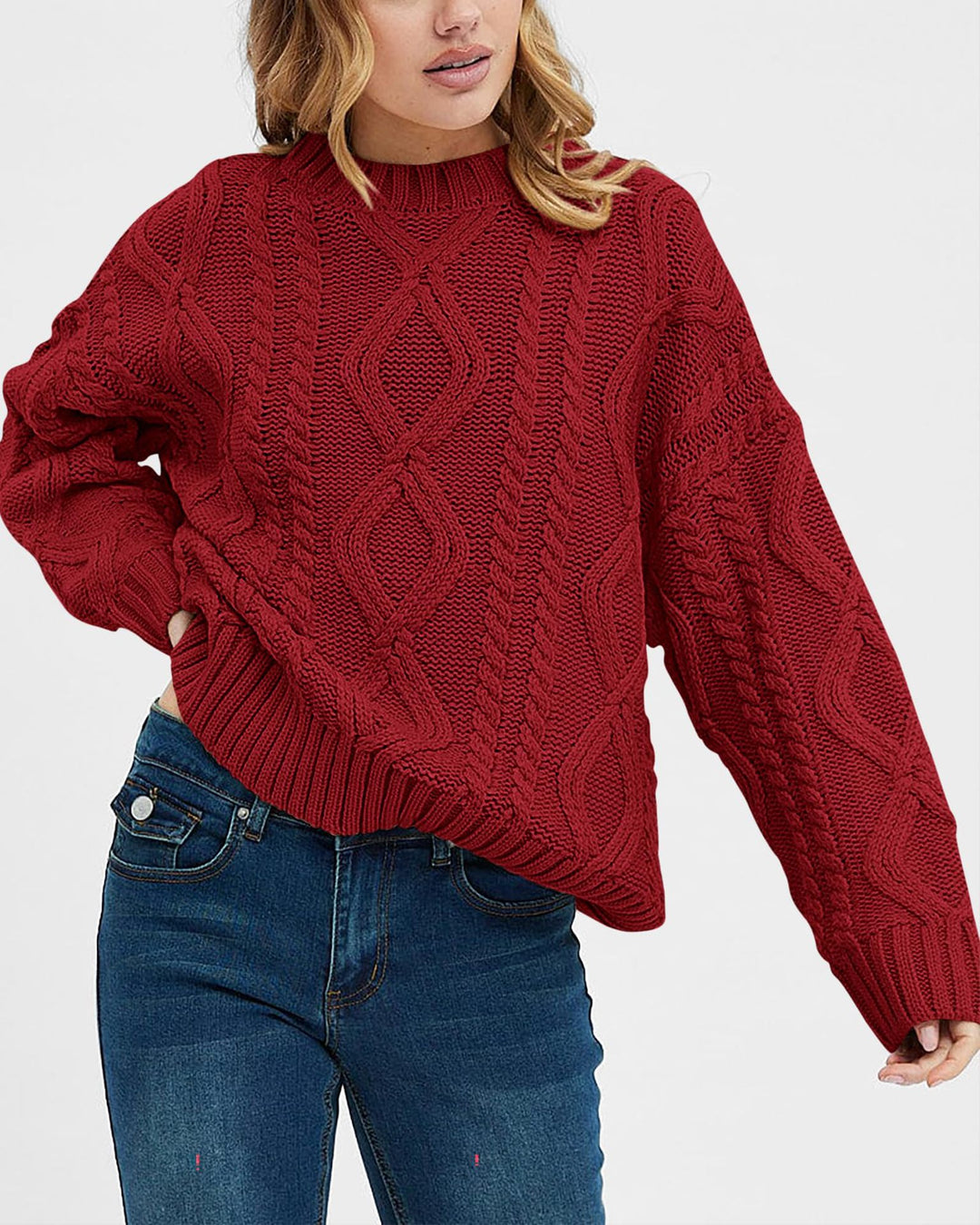 Damen Grob gestrickter Pullover mit Zopfdesign Drune