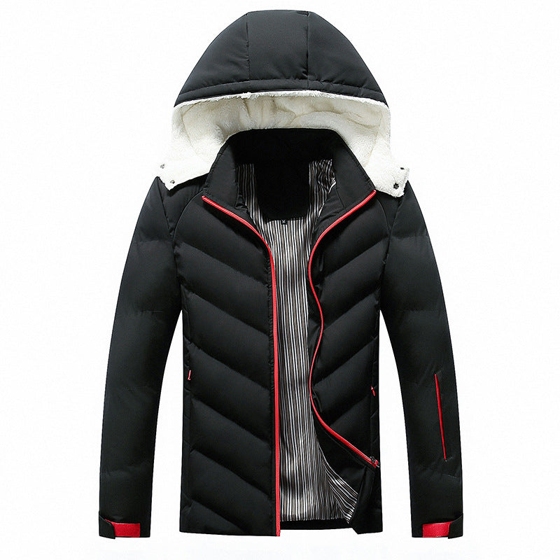 Herren gefütterte Winterjacke mit abnehmbarer Kapuze und hohem Kragen Drune