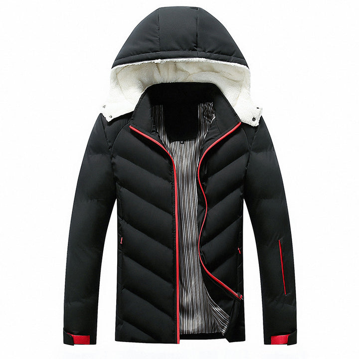 Herren gefütterte Winterjacke mit abnehmbarer Kapuze und hohem Kragen Drune