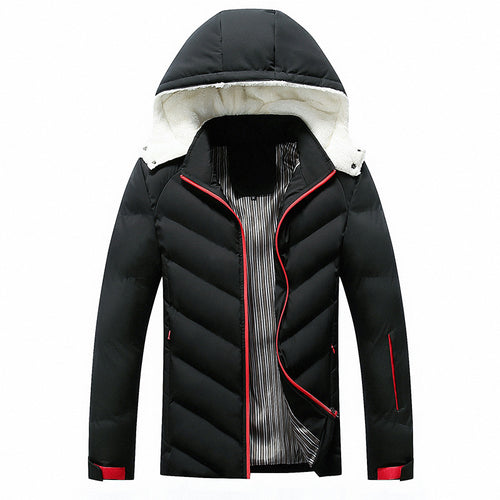 Herren gefütterte Winterjacke mit abnehmbarer Kapuze und hohem Kragen Drune