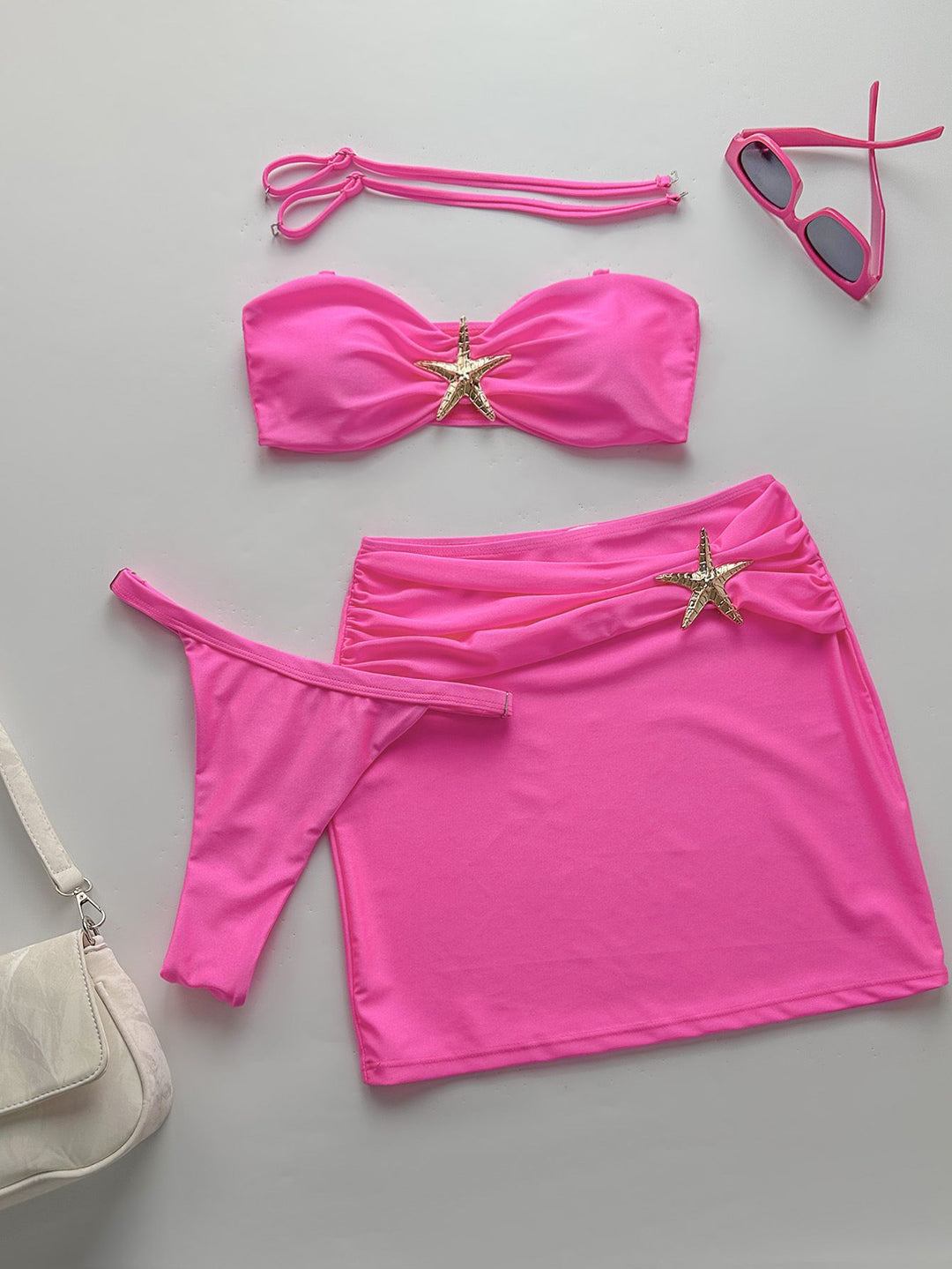 Damen Bandeau-Bikini-Set mit schicker Rüschenverzierung und modischem Rock Drune