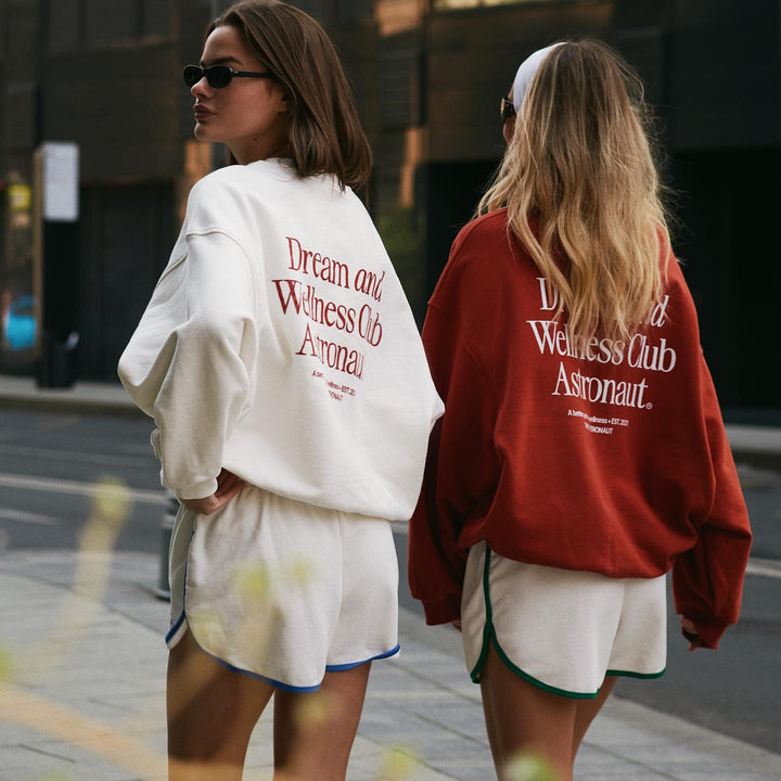 Damen lässiges Sweatshirt mit kreativem Logo-Detail und überschnittenen Schultern Drune