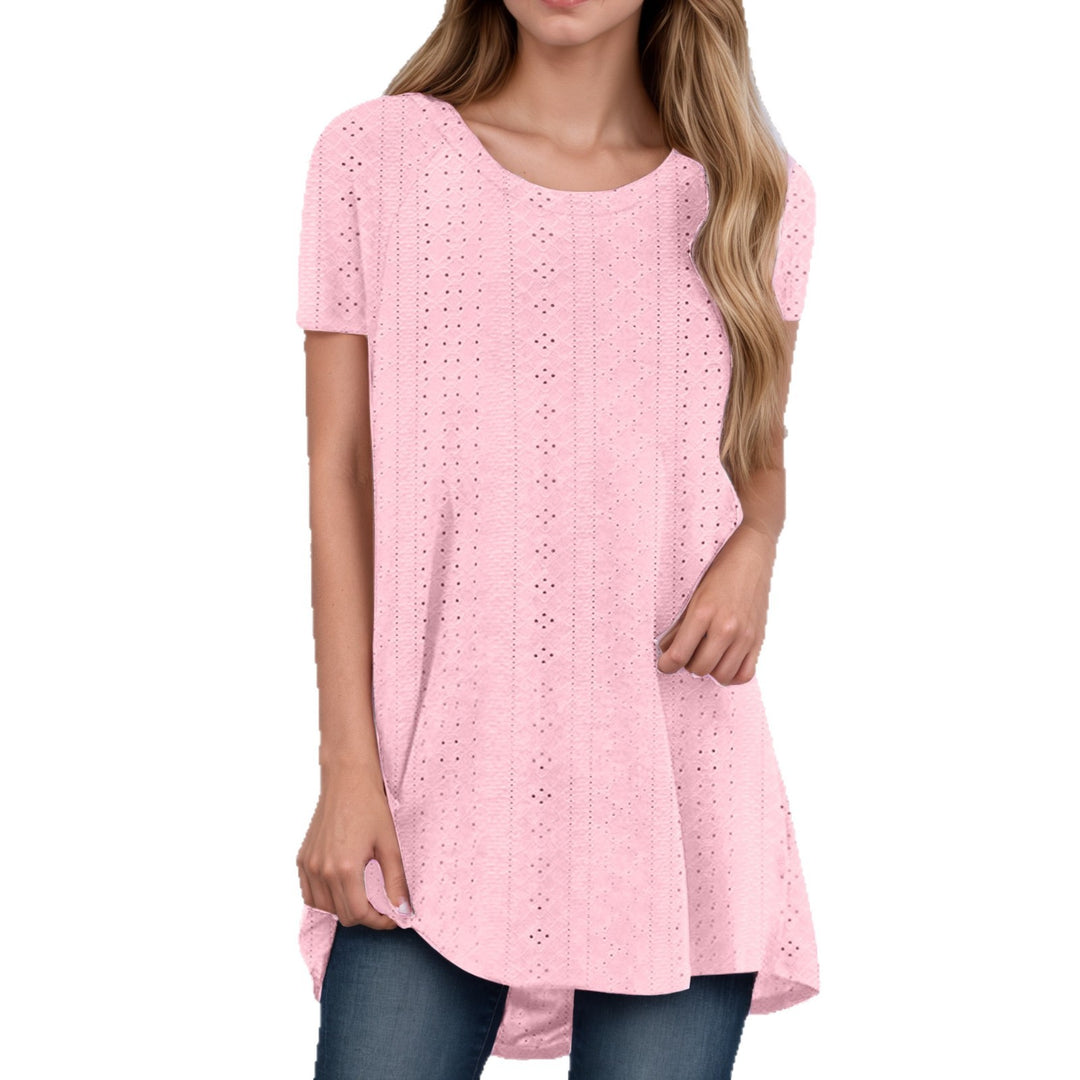 Damen nan locker geschnittene Broderie-Anglaise Tunika mit Rundhalsausschnitt, seitlichen Schlitzen und abgerundetem Saum Drune