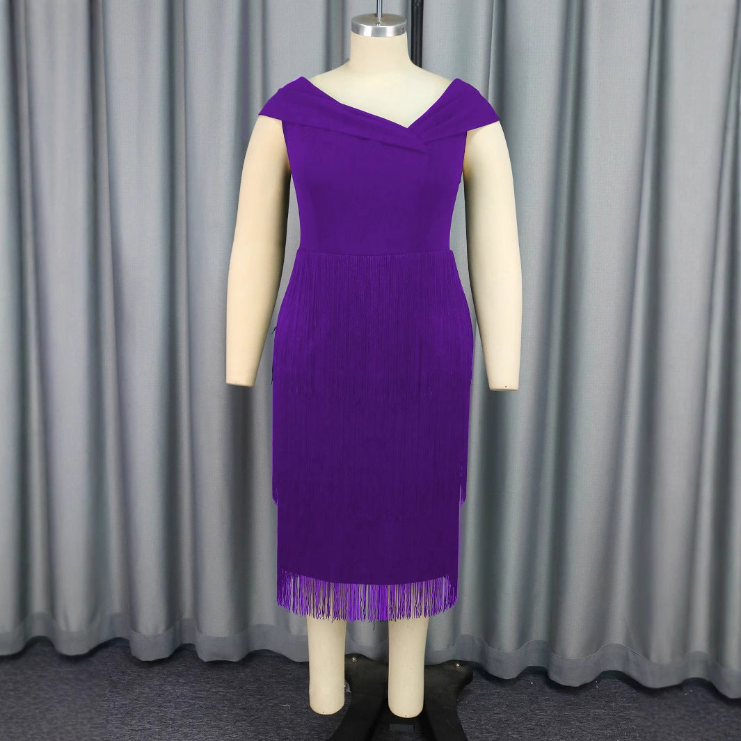 Damen Glamouröses Fransen-Kleid mit elegantem V-Ausschnitt Drune