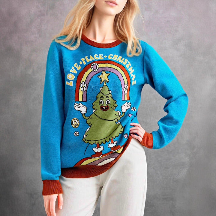 Damen Fleece-Pullover mit weihnachtlichem Motiv Drune