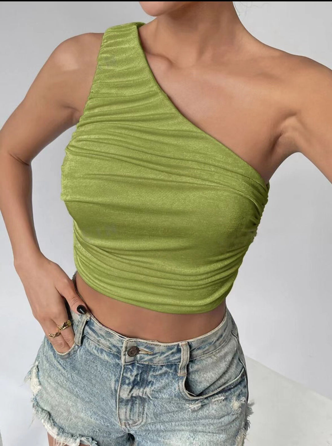 Damen Asymmetrisches Crop-Top mit Rüschendetails Drune