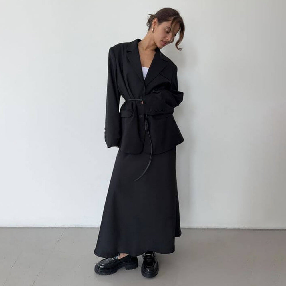 Damen eleganter und fließender Maxi-Rock aus hochwertigem Satin Drune