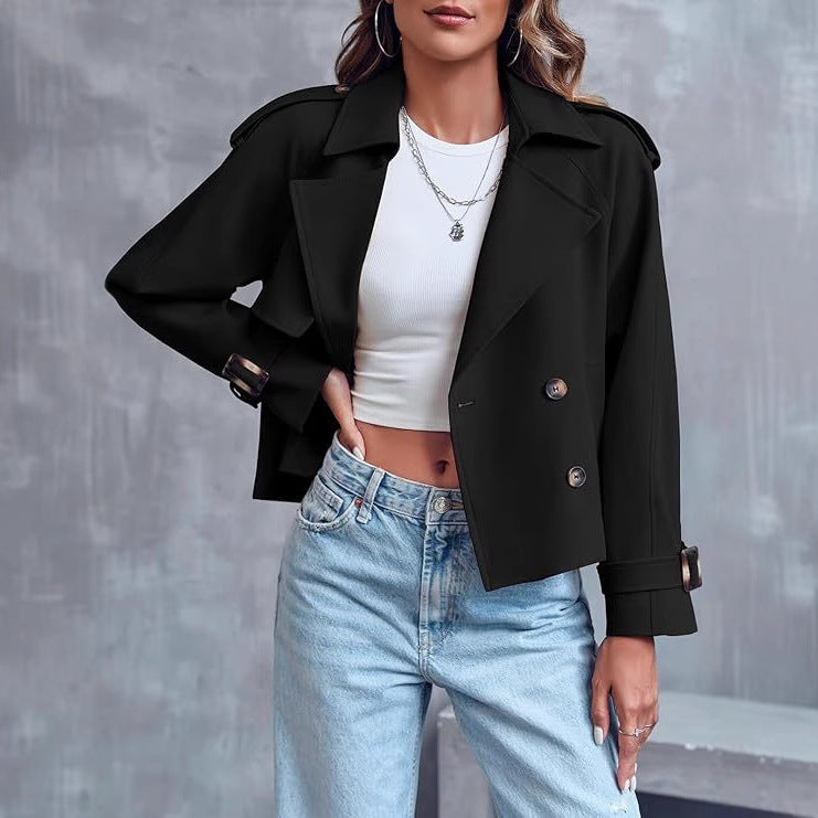 Damen Kurze Trenchjacke mit doppelter Knopfleiste und schickem Schnitt Drune