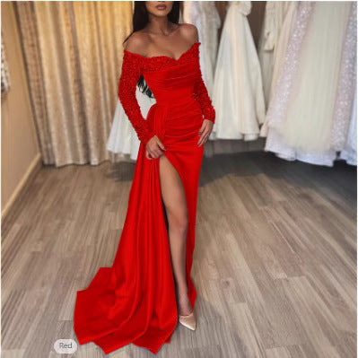 Damen Glamouröses Abendkleid mit schimmerndem Rock und funkelnden Ärmeln Drune