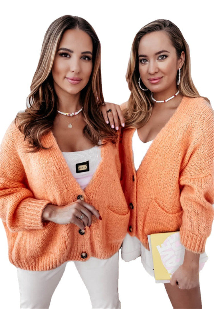 Damen Oversized Strickjacke mit Taschen und Knopfmuster Drune