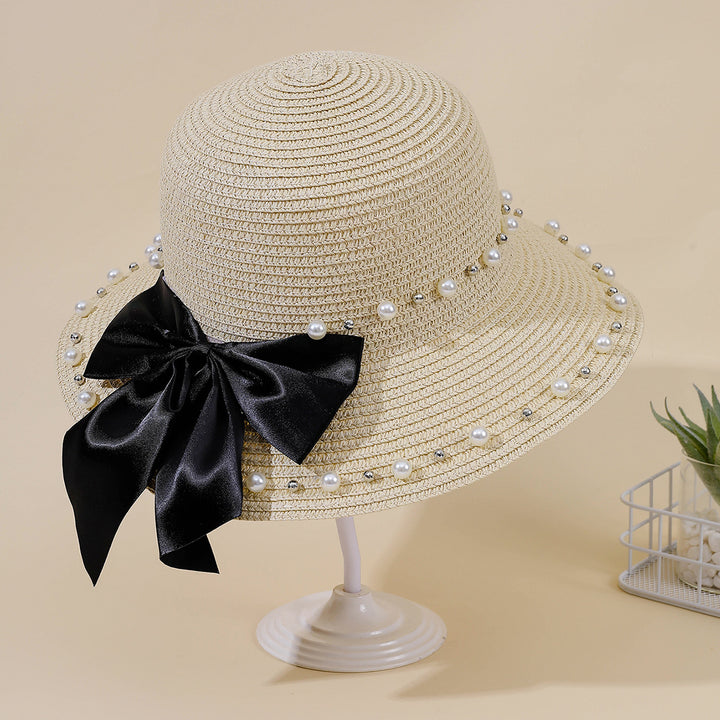 Damen Eleganter Strohhut mit breiter Krempe und dekorativem Satinband Drune