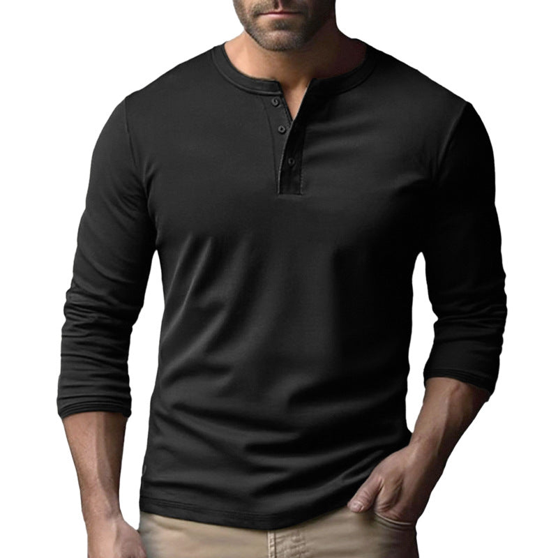 Herren Langarm-Henley-Shirt aus atmungsaktivem Baumwollmix Drune