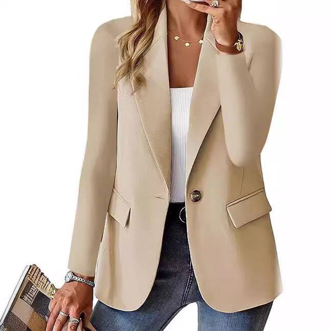 Damen Eleganter Casual Blazer mit modernen Taschen und dezentem Knopf Drune