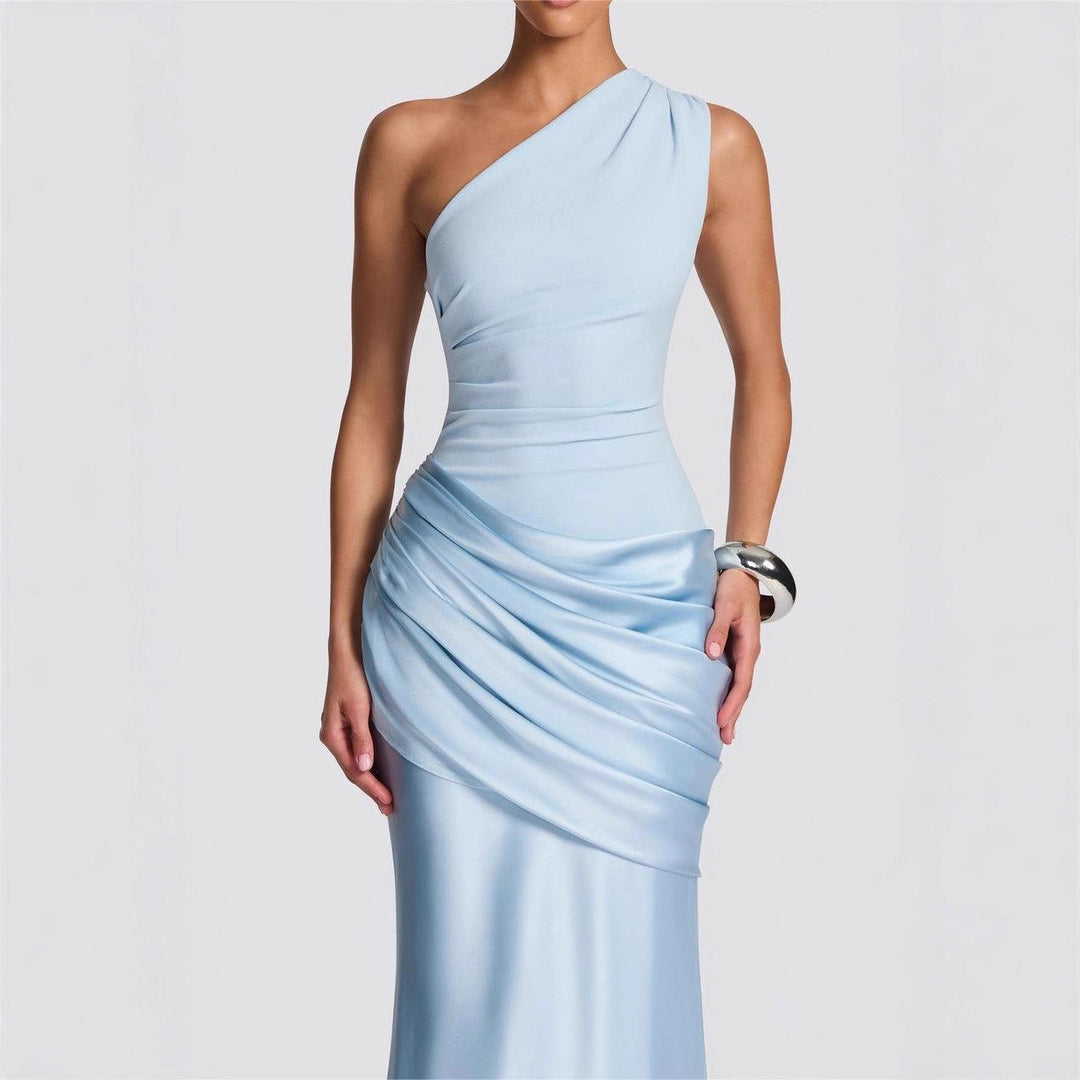 Damen Elegantes One-Shoulder Maxikleid mit raffinierten Drapierungsdetails Drune