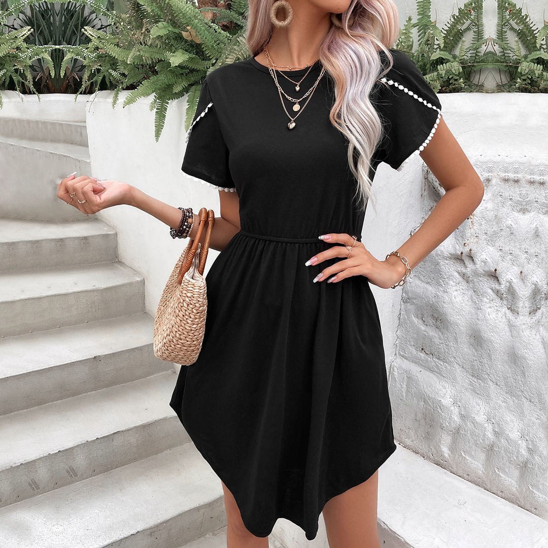 Damen lässiges Sommerkleid mit elastischem Bund und dekorativen Ärmeldetails Drune