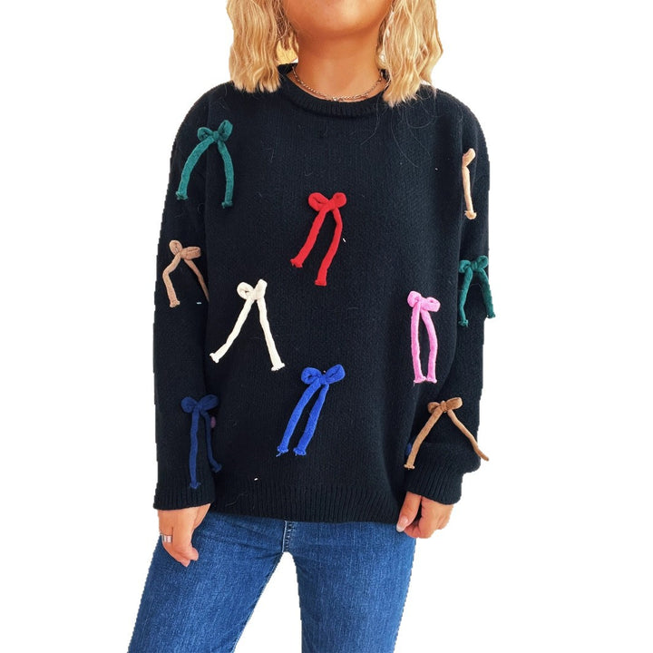 Damen kreativer Pullover mit bunten Schleifenakzenten Drune