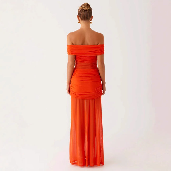 Damen Off-Shoulder Maxikleid mit raffinierten Drapierungen Drune