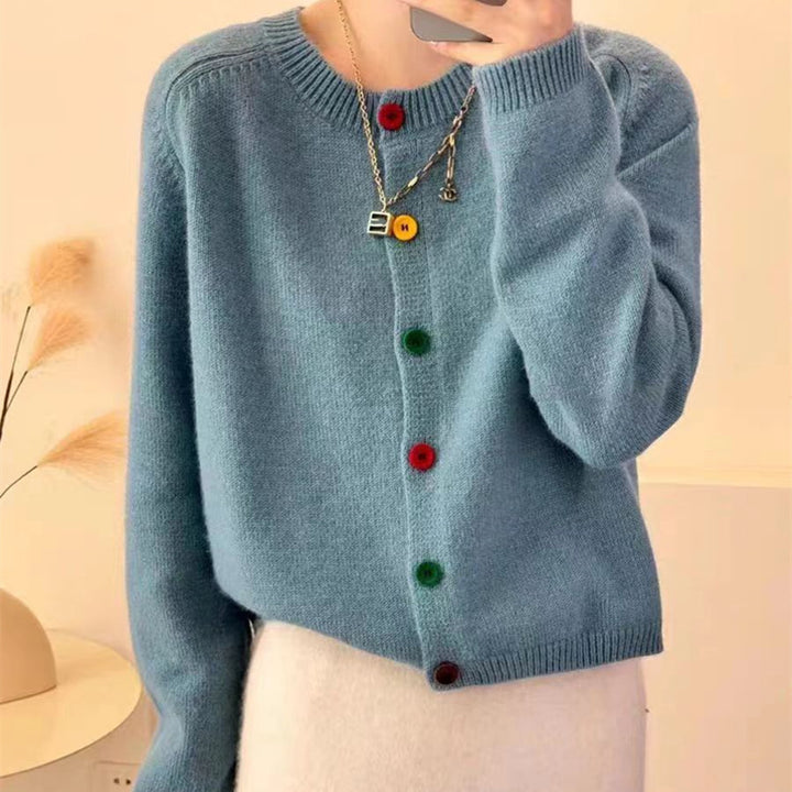 Damen Verspielte Strickjacke mit bunten Knopfdetails Drune