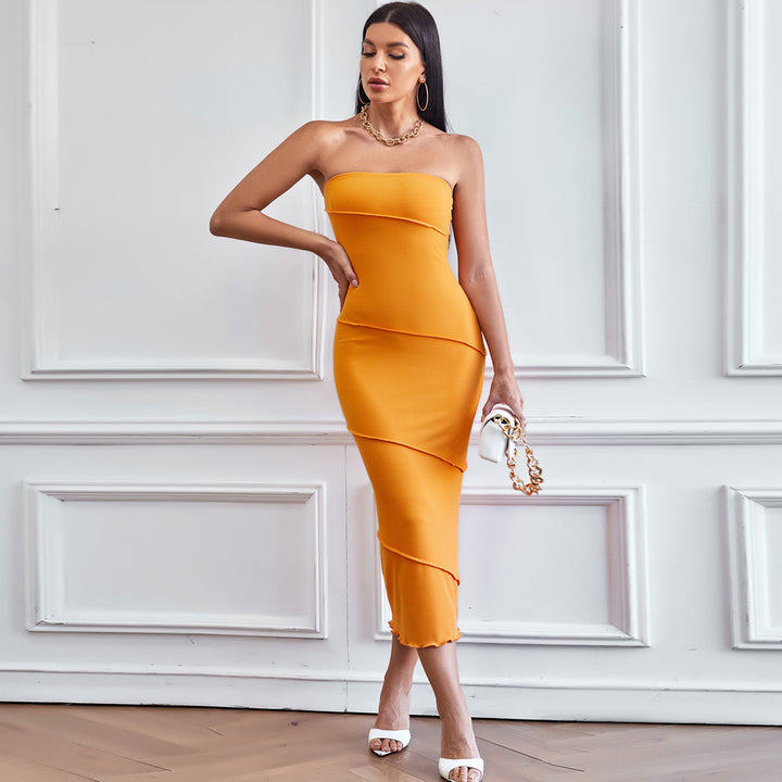 Damen Midikleid mit tailliertem Schnitt und schulterfreiem Design Drune