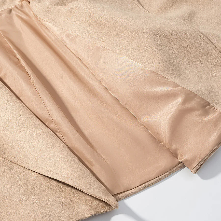 Damen modische cropped Jacke mit breitem Revers und tailliertem Gürtel Drune