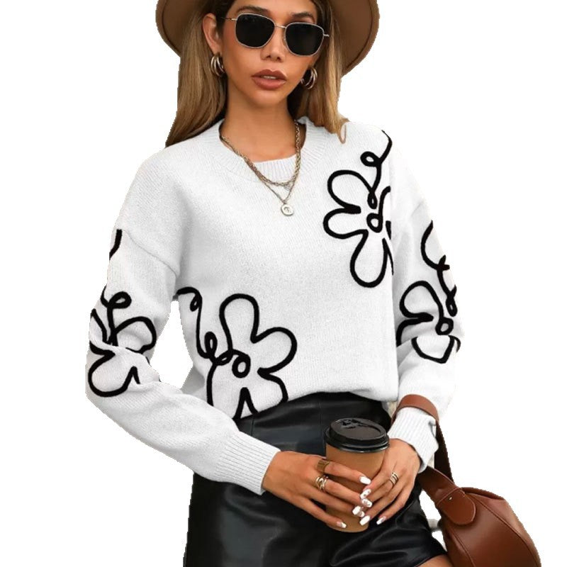 Damen modischer Pullover mit floralen Applikationen Drune