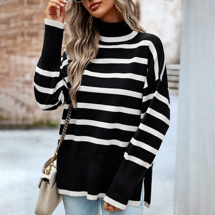 Drune | Gestreifter Rollkragen-Winterpullover