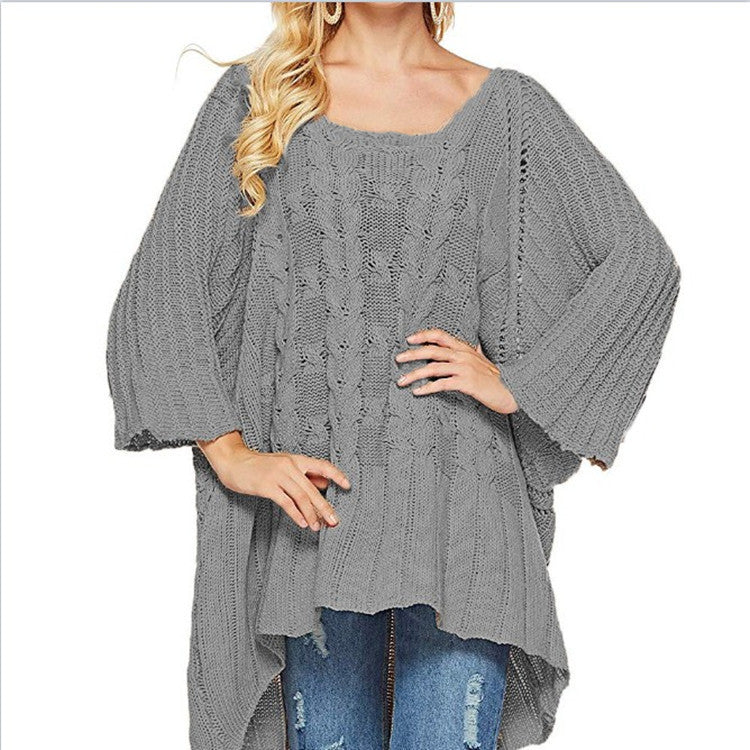 Damen Grobstrickpullover mit Off-Shoulder-Design und weiten Ärmeln Drune