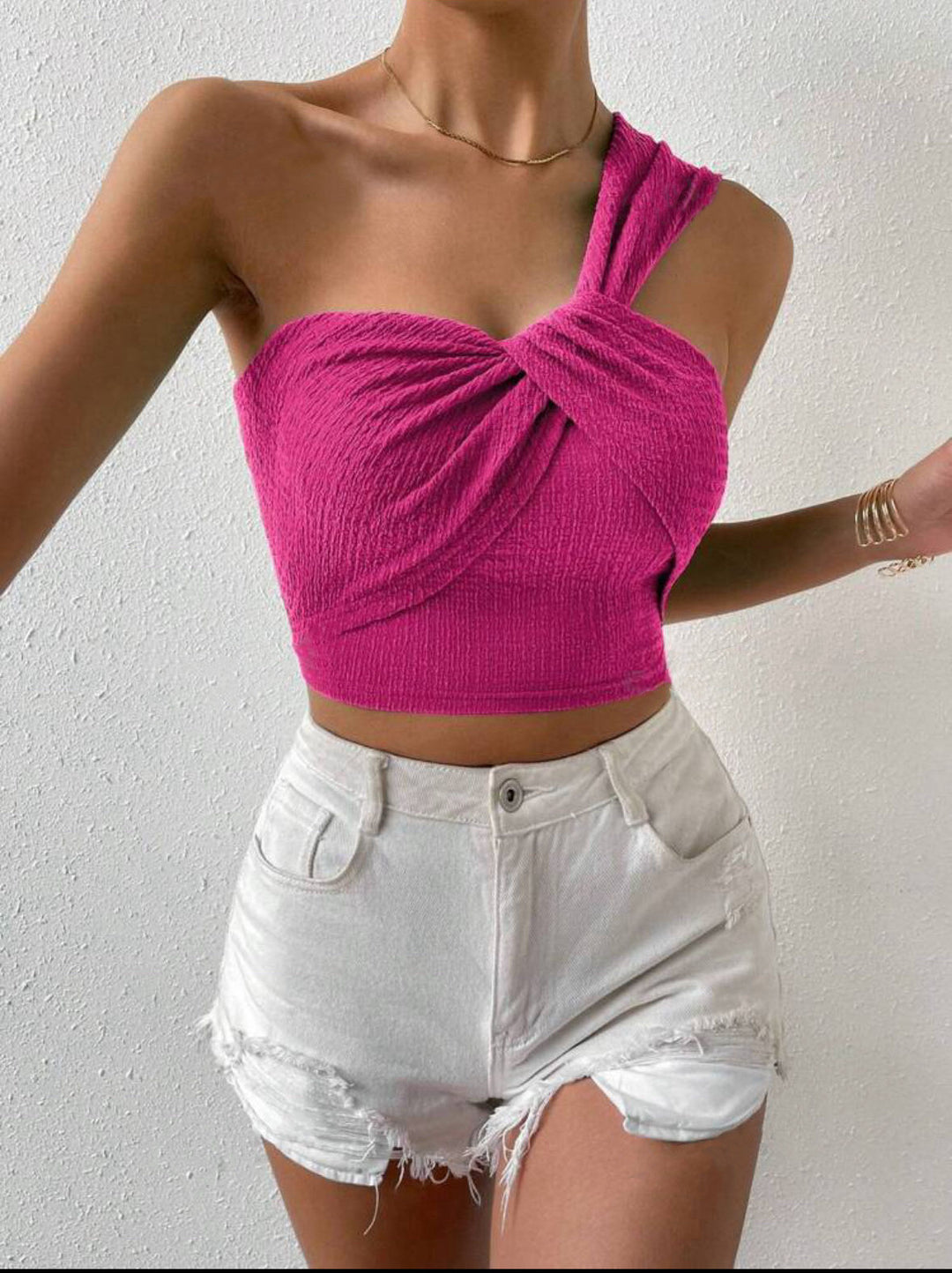 Damen Off-Shoulder Crop-Top mit raffiniertem Raffung und asymmetrischem Design Drune